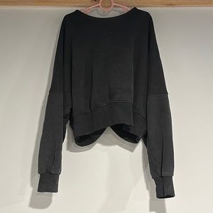 Twist Connection Washed Black Backless Cropped Sweater Top